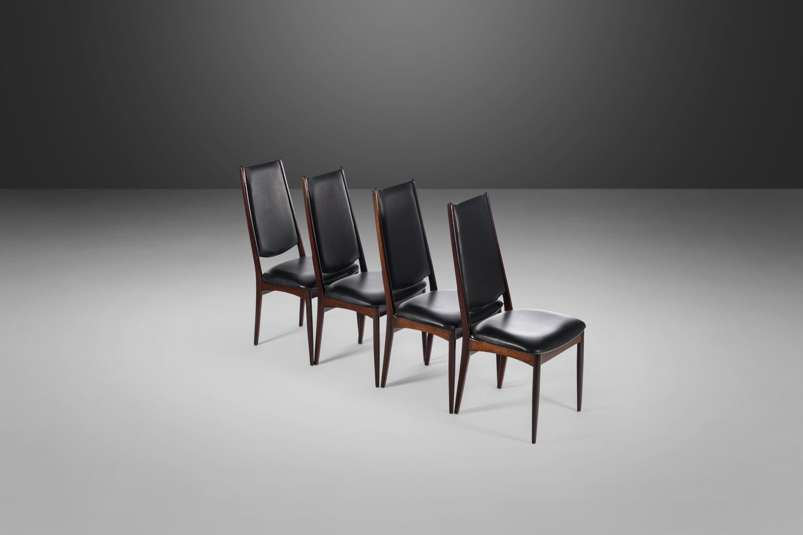 Set of 4 Danish Modern Afromosia High Back Dining Chairs 1970s: Set of 4 Danish Modern Afromosia High Back Dining Chairs 1970s Presenting a stunning set of four Afromosia Danish Modern high back dining chairs from the 1970s. These chairs are expertly constructed f