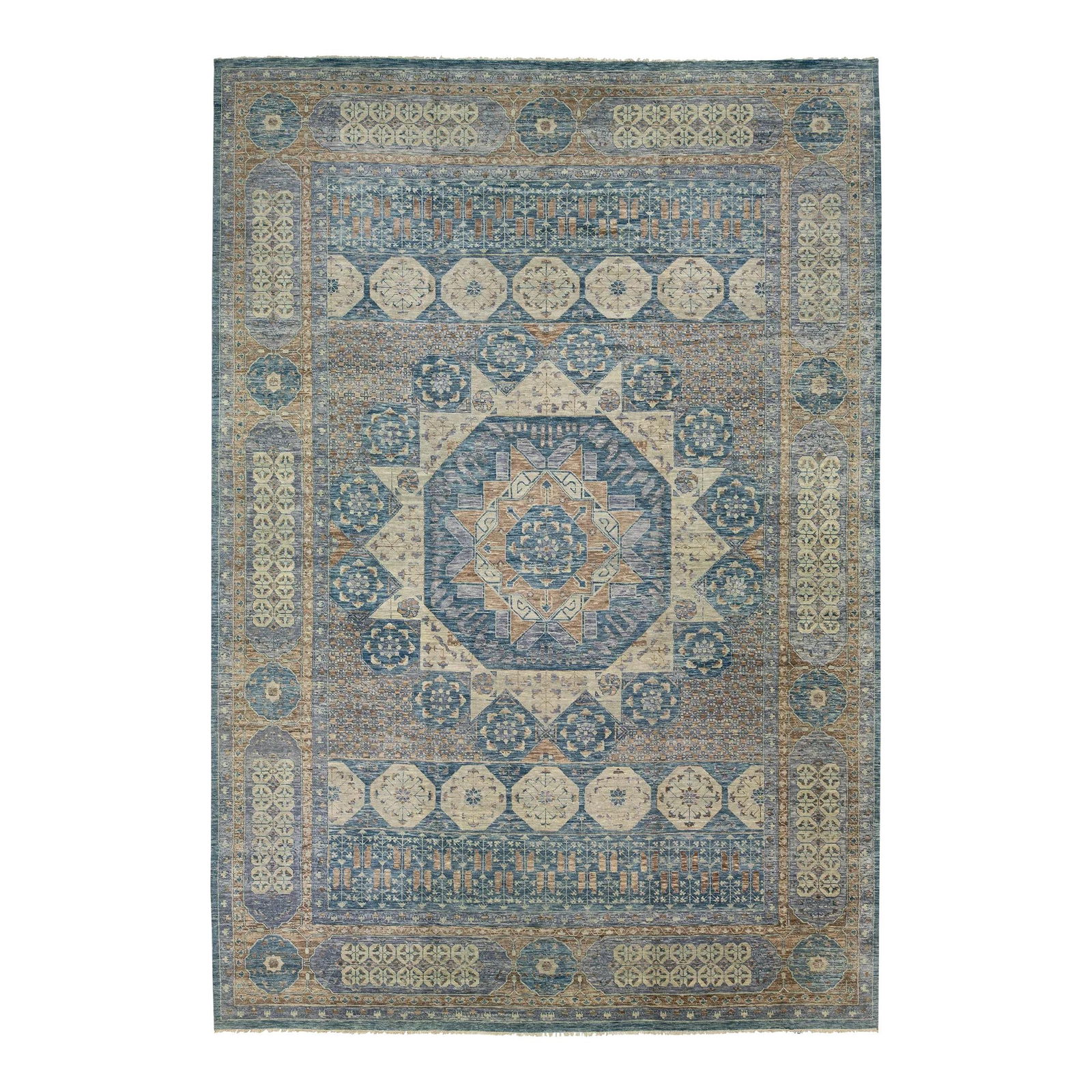 Oversized Gray Wool Mamluk Rug with Blue Floral Design 16'7 x 24' (1 of 9)
