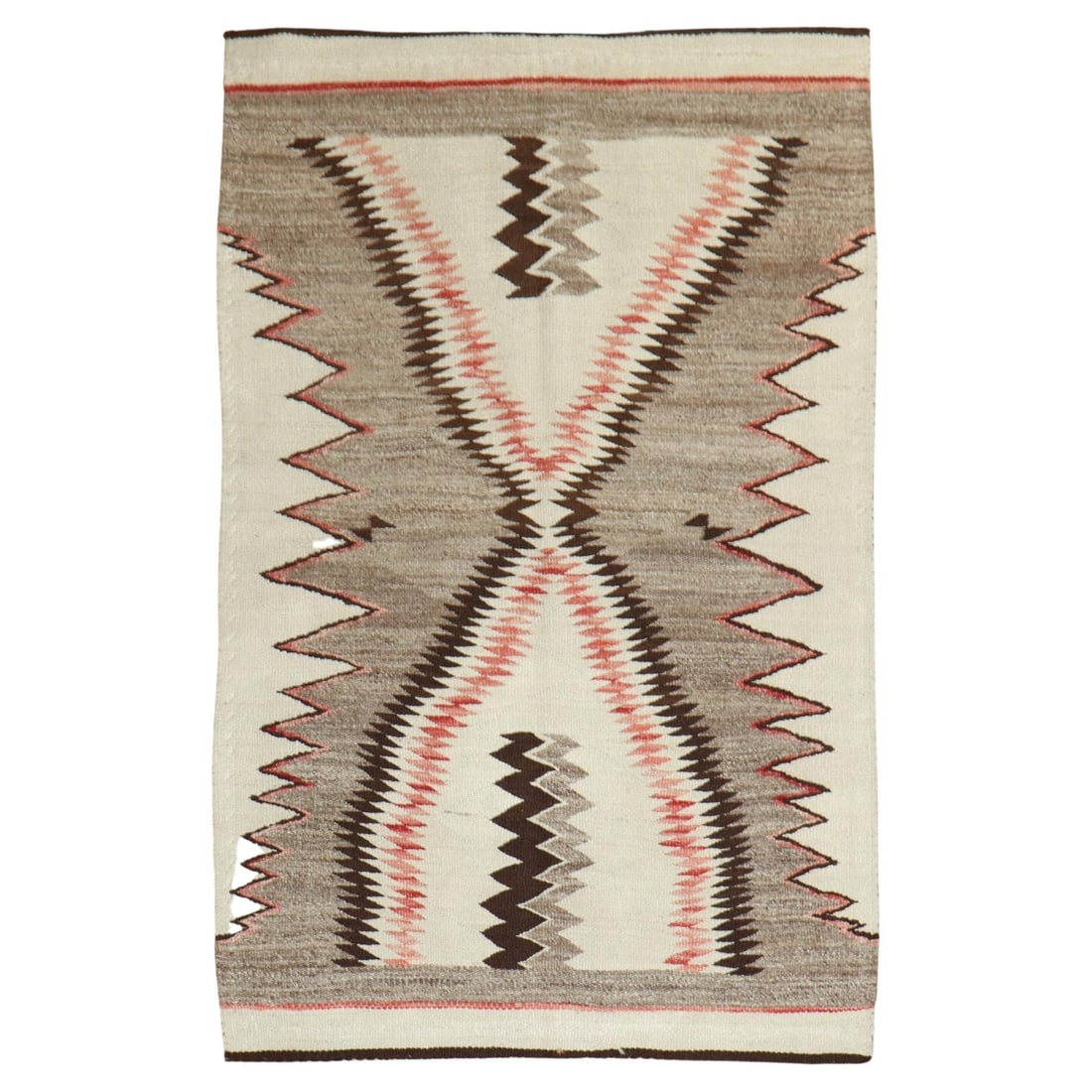 Vintage Navajo Shark Tooth Pattern Wool Rug 37 x 57: Vintage Navajo Shark Tooth Pattern Wool Rug 37 x 57 This stunning American Navajo rug showcases a high-decorative design inspired by the shape of shark teeth, crafted in a beautiful palette of gray, i