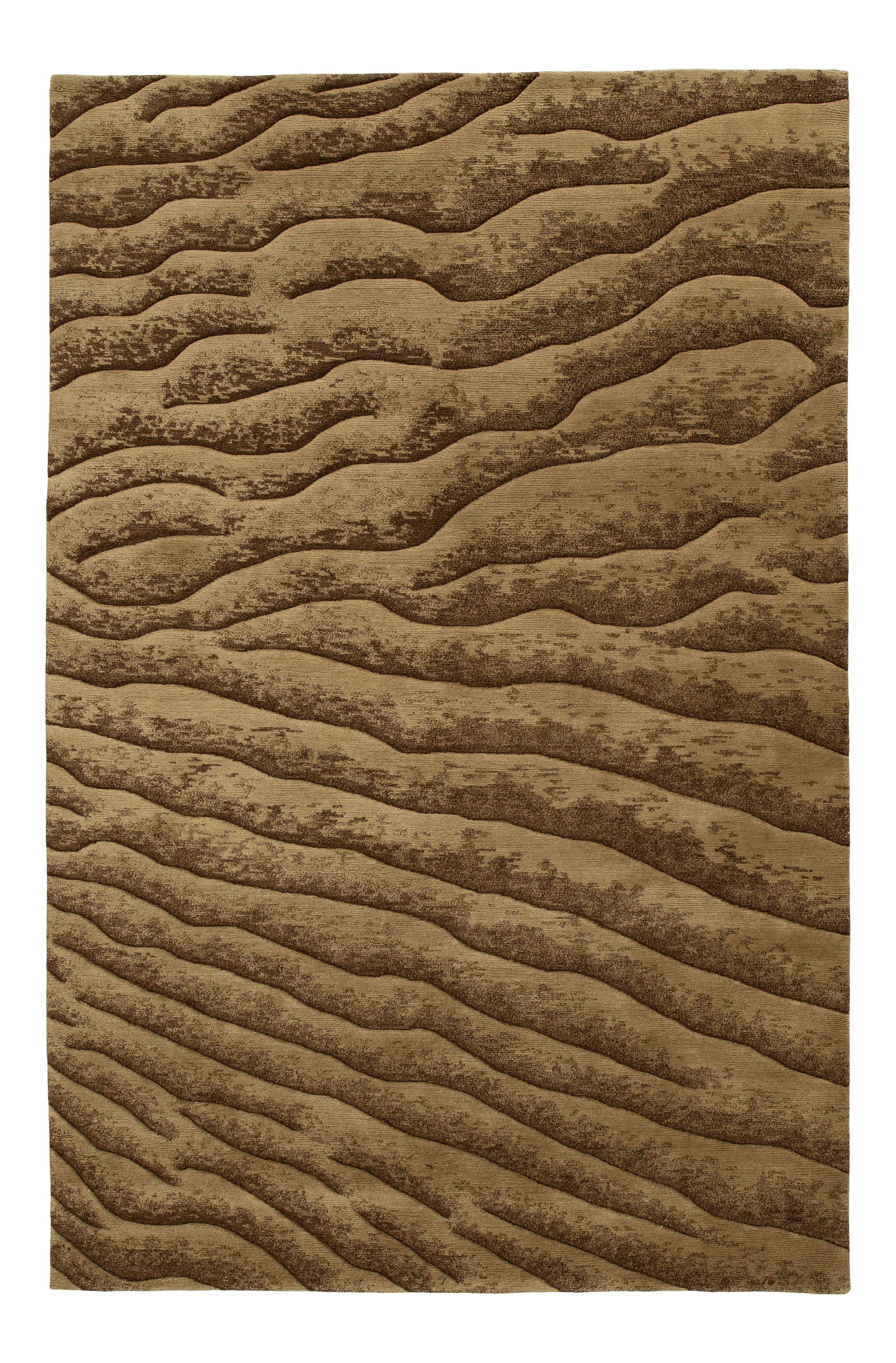 Modern Brown Abstract Wool Rug Hand-Knotted 5'6 x 8'5: Modern Brown Abstract Wool Rug Hand-Knotted 5'6 x 8'5 Enhance your living space with this stunning modern hand-knotted wool rug. Featuring a tan field and a captivating brown accent in an all-over abs