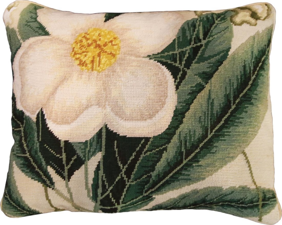 Handcrafted Wool Throw Pillow Cherokee Rose Design Colonial Revival: Handcrafted Wool Throw Pillow Cherokee Rose Design Colonial Revival Elevate your home decor with this handcrafted wool throw pillow featuring a charming botanical design inspired by the Cherokee Rose.