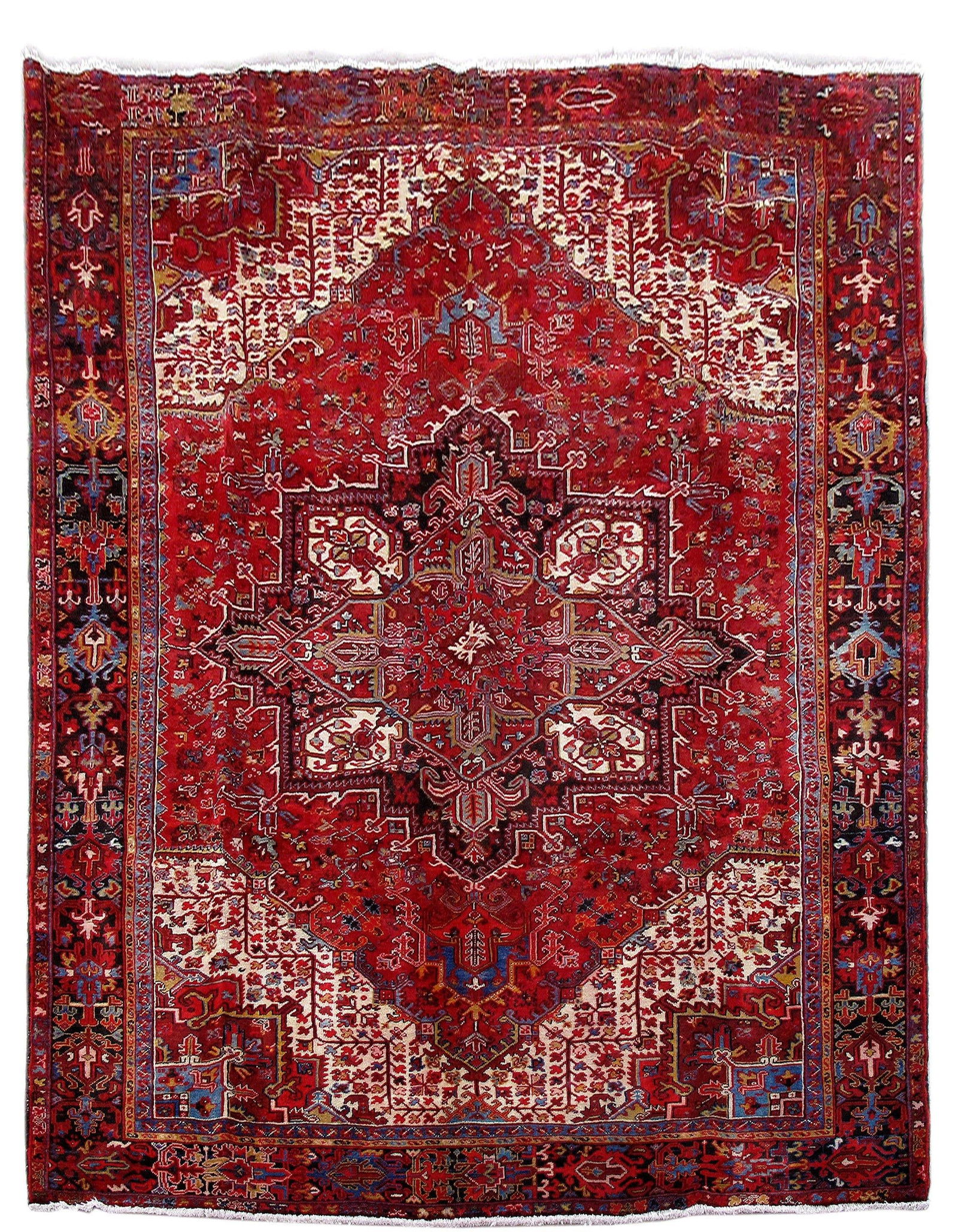 Handcrafted 10'1" x 13'2" Persian Heriz Rug in Red Wool: Handcrafted 10'1" x 13'2" Persian Heriz Rug in Red Wool Free continental US Shipping Elevate your living space with this exquisite 10.1 x 13.2 Genuine Quality Persian Heriz Rug. Handcrafted by skilled