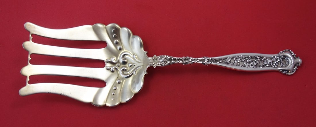 Whiting Dresden Sterling Silver Asparagus Fork Gold Washed 9.5": Whiting Dresden Sterling Silver Asparagus Fork Gold Washed 9.5" This exquisite asparagus fork from the Dresden pattern by Whiting features a stunning gold wash finish, showcasing the elegance of sterl