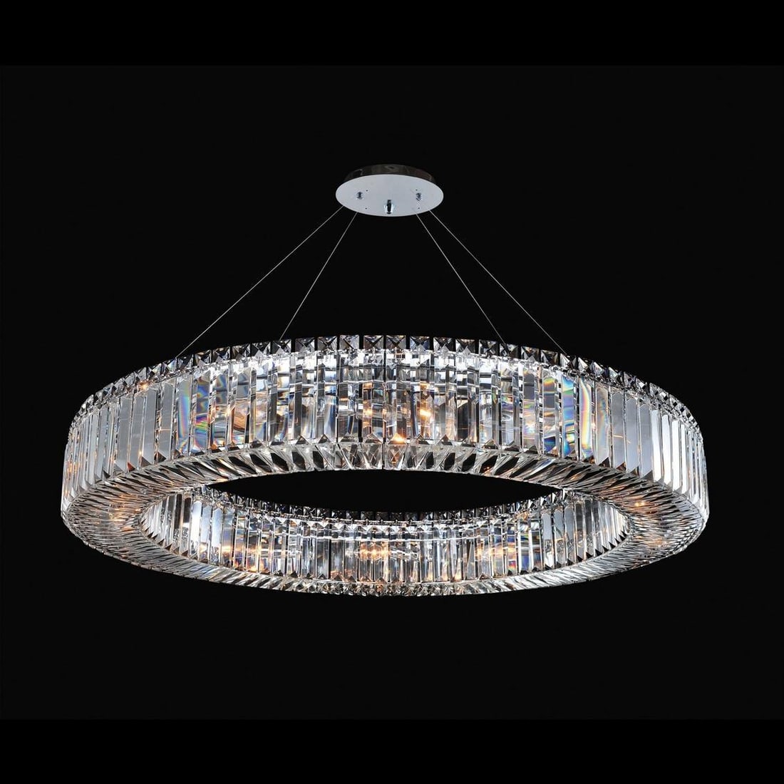 Kalco Rondelle 35.5 Inch Modern Crystal Pendant Chandelier: Kalco Rondelle 35.5 Inch Modern Crystal Pendant Chandelier Illuminate your space with the stunning Rondelle 35-Inch Modern Crystal Chandelier, a perfect blend of elegance and contemporary design. Craf
