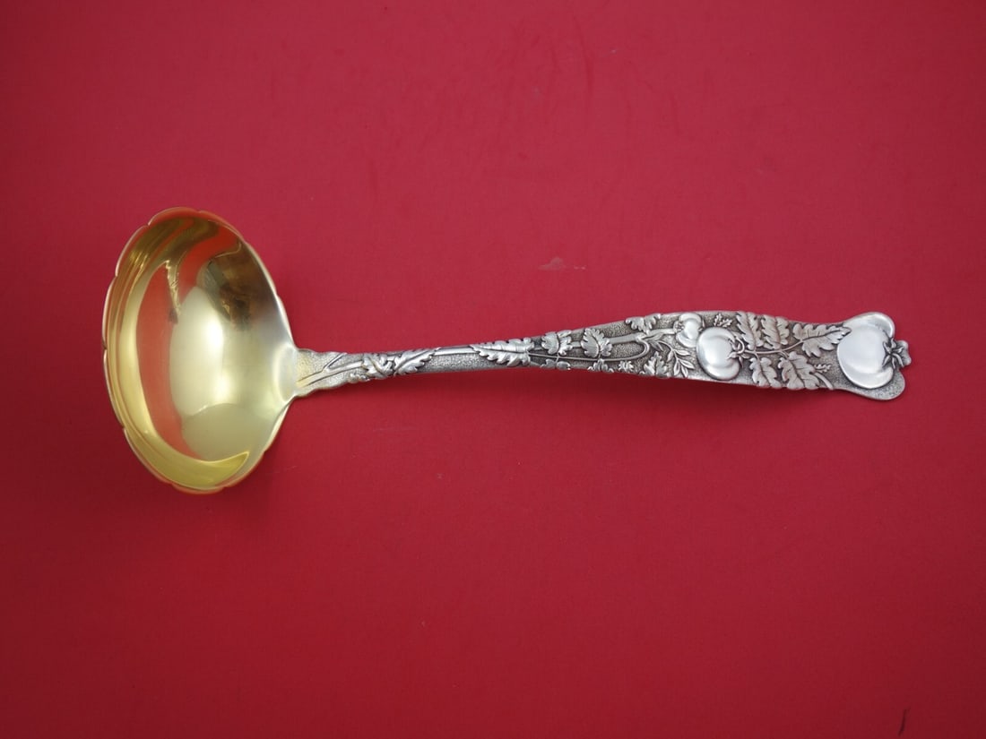 Tiffany & Co. Vine Sterling Silver Soup Ladle 12.5 Gold-Washed Tomato Motif Certified: Tiffany & Co. Vine Sterling Silver Soup Ladle 12.5 Gold-Washed Tomato Motif Certified Presenting a stunning soup ladle from the renowned Vine pattern by Tiffany & Co. Crafted from exquisite sterling s