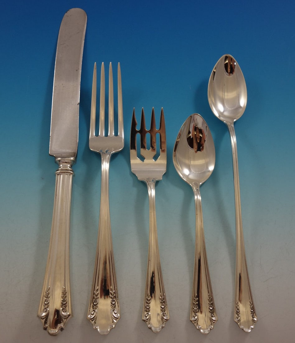 Alvin Shenandoah Sterling Silver Flatware Set for 12 64 Pieces with Storage Chest: Alvin Shenandoah Sterling Silver Flatware Set for 12 64 Pieces with Storage Chest Discover the elegance of the Shenandoah by Alvin Sterling Silver Flatware Set, designed for 12 and comprising 64 exqui