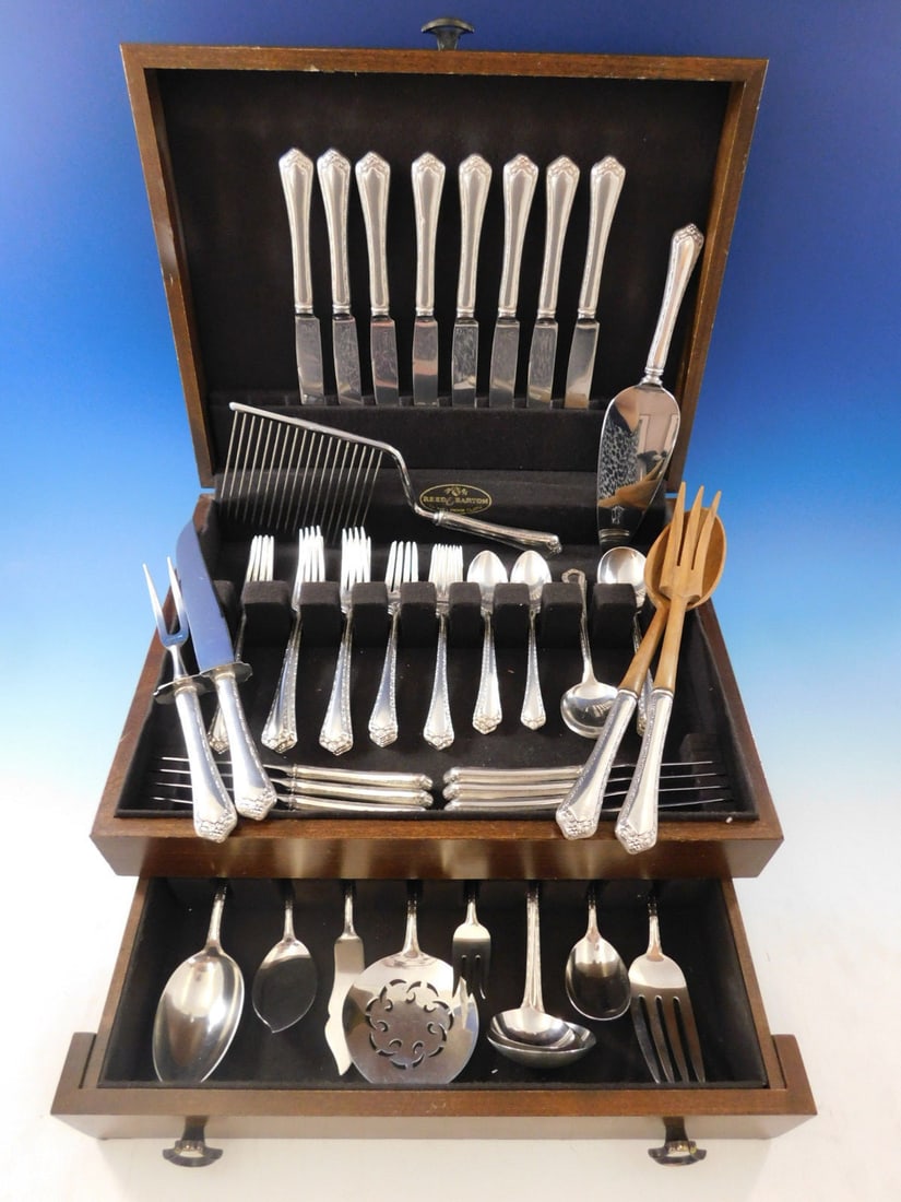 Easterling Rosemary Sterling Silver Flatware Set for 8, 63 Pieces with Bonus Storage Chest: Easterling Rosemary Sterling Silver Flatware Set for 8, 63 Pieces with Bonus Storage Chest Introducing the Rosemary by Easterling Sterling Silver Flatware Set, an exquisite service for 8 comprising 63