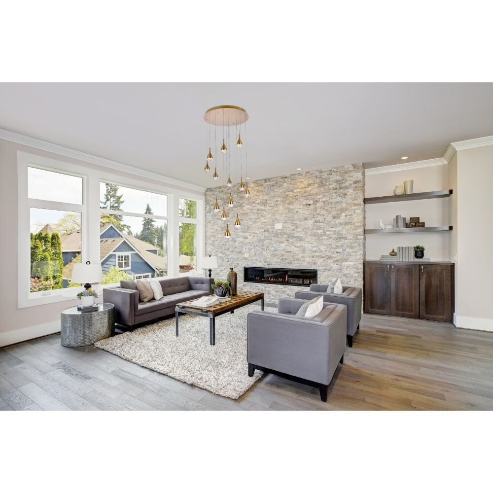 Amherst 13-Light Satin Gold Pendant Chandelier 30 Inch Modern Design: Amherst 13-Light Satin Gold Pendant Chandelier 30 Inch Modern Design Elevate your space with this stunning Satin Gold Chandelier Pendant Light Fixture, designed for modern elegance. This high-quality