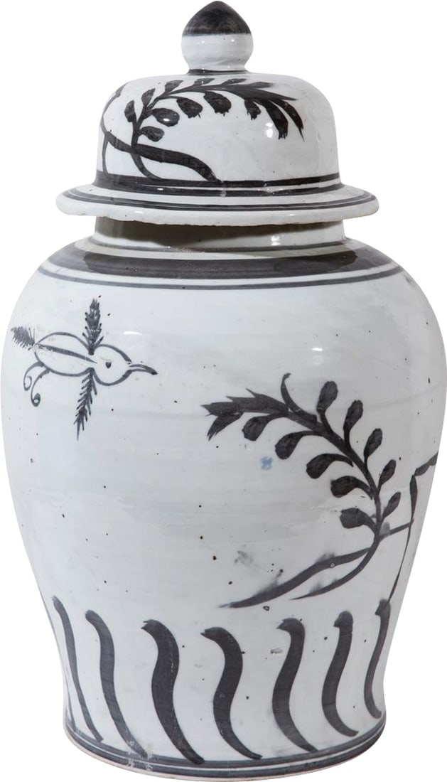 Handcrafted Ceramic Jar with Black Crackle Finish: Handcrafted Ceramic Jar with Black Crackle Finish Introducing a unique handcrafted ceramic jar that showcases exquisite vintage style with an Asian antique flair. This eye-catching piece features a bl