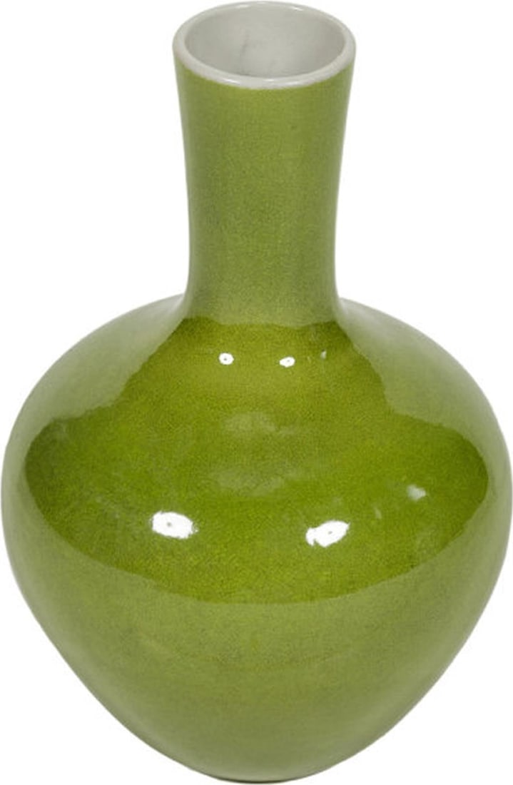 Handcrafted Lime Green Ceramic Globular Vase 17H x 10W x 10D (1 of 3)