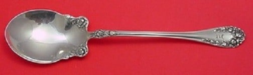 Wallace Rose Sterling Silver Platter Spoon 10 5/8 Monogrammed: Wallace Rose Sterling Silver Platter Spoon 10 5/8 Monogrammed This exquisite platter spoon, part of the 'Rose' pattern by Wallace, showcases the elegance of American craftsmanship from the late 19th c