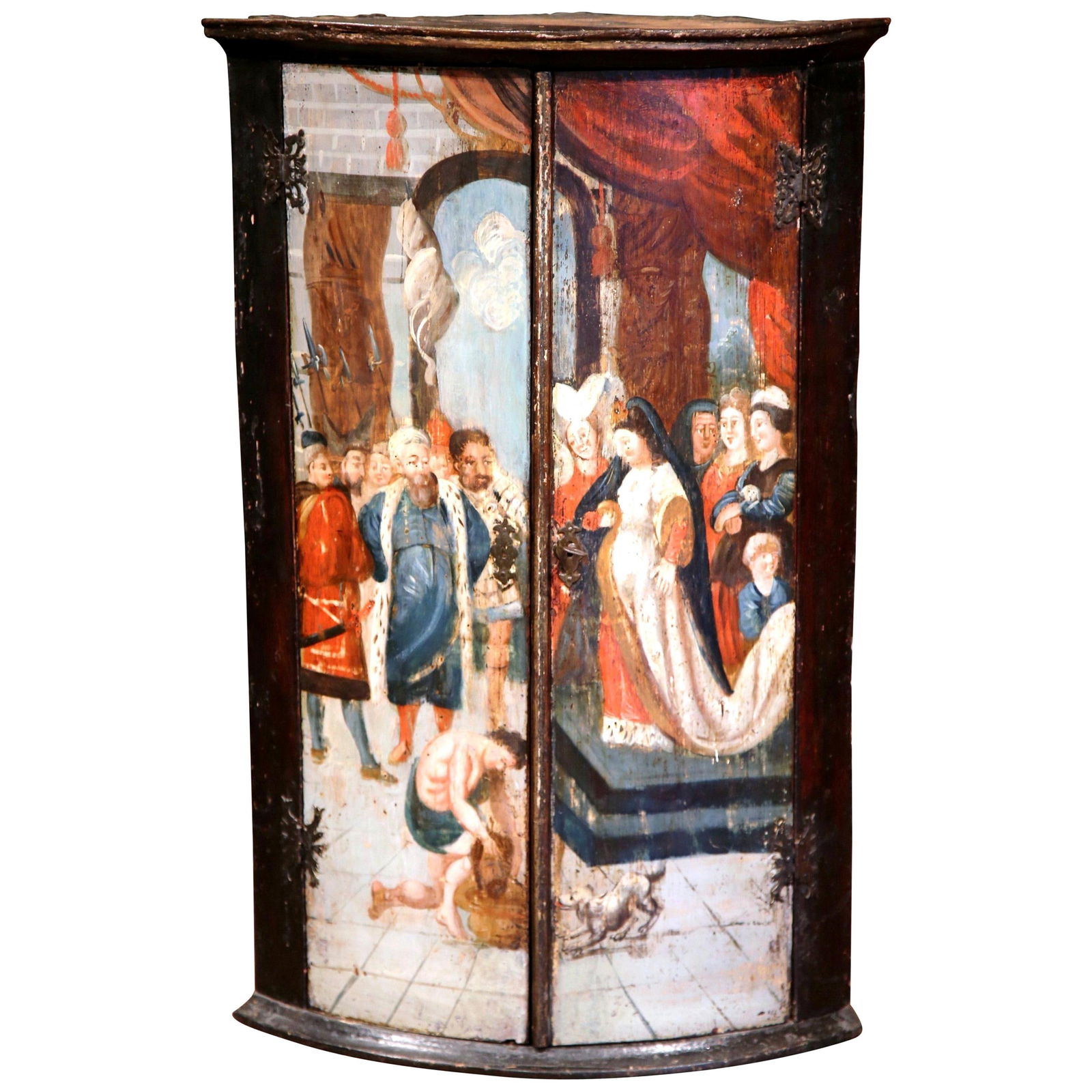 Renaissance 18th Century Italian Hand-Painted Corner Cabinet: Renaissance 18th Century Italian Hand-Painted Corner Cabinet This exquisite 18th Century Italian Painted Corner Cabinet is a remarkable example of Renaissance artistry, dating back to circa 1780. The