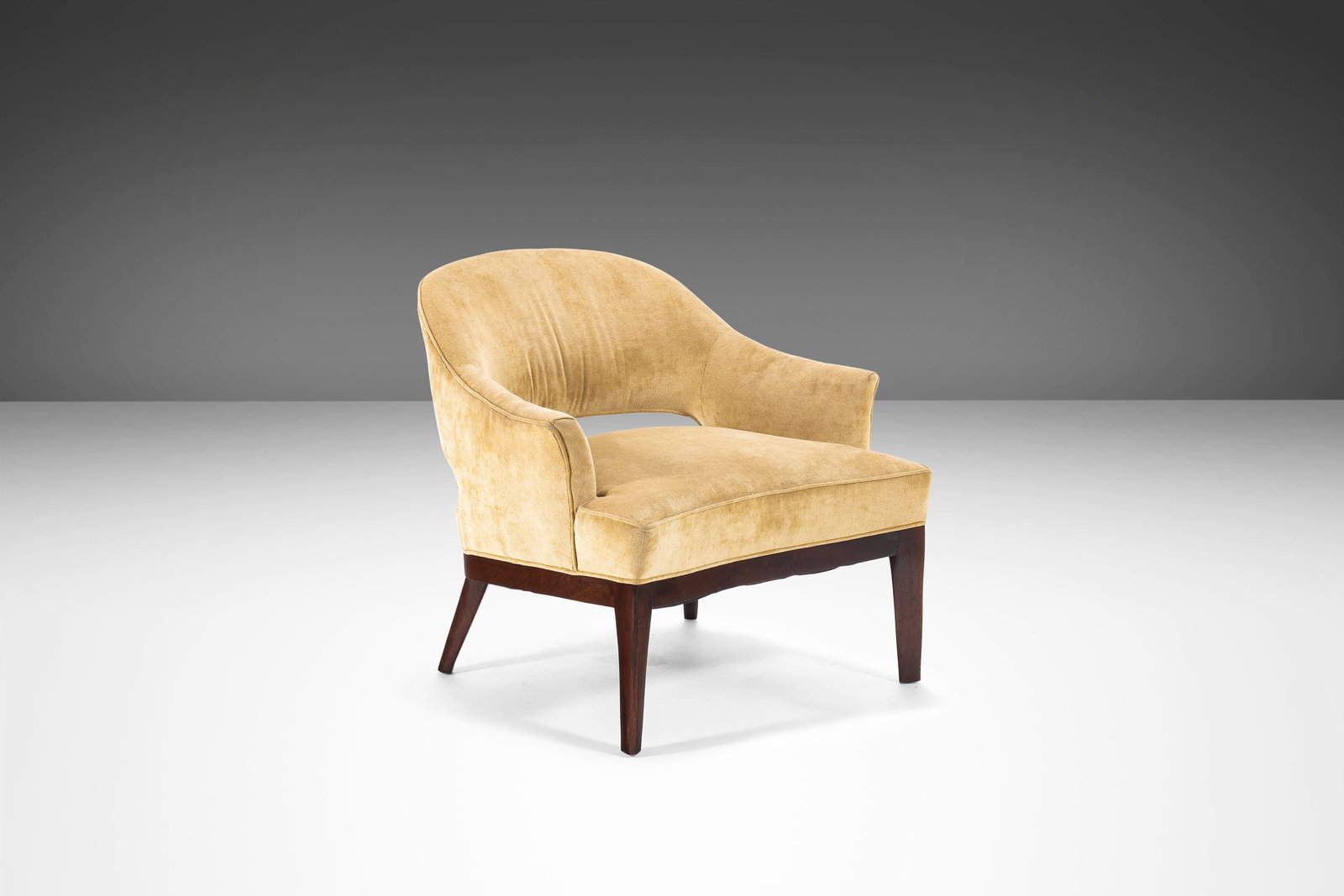Harvey Probber Saber Leg Lounge Chair Mid-Century Modern Walnut Fabric 1960s: Harvey Probber Saber Leg Lounge Chair Mid-Century Modern Walnut Fabric 1960s Introducing the Saber Leg Lounge Chair, a stunning piece of Mid-Century Modern design attributed to Harvey Probber, crafted