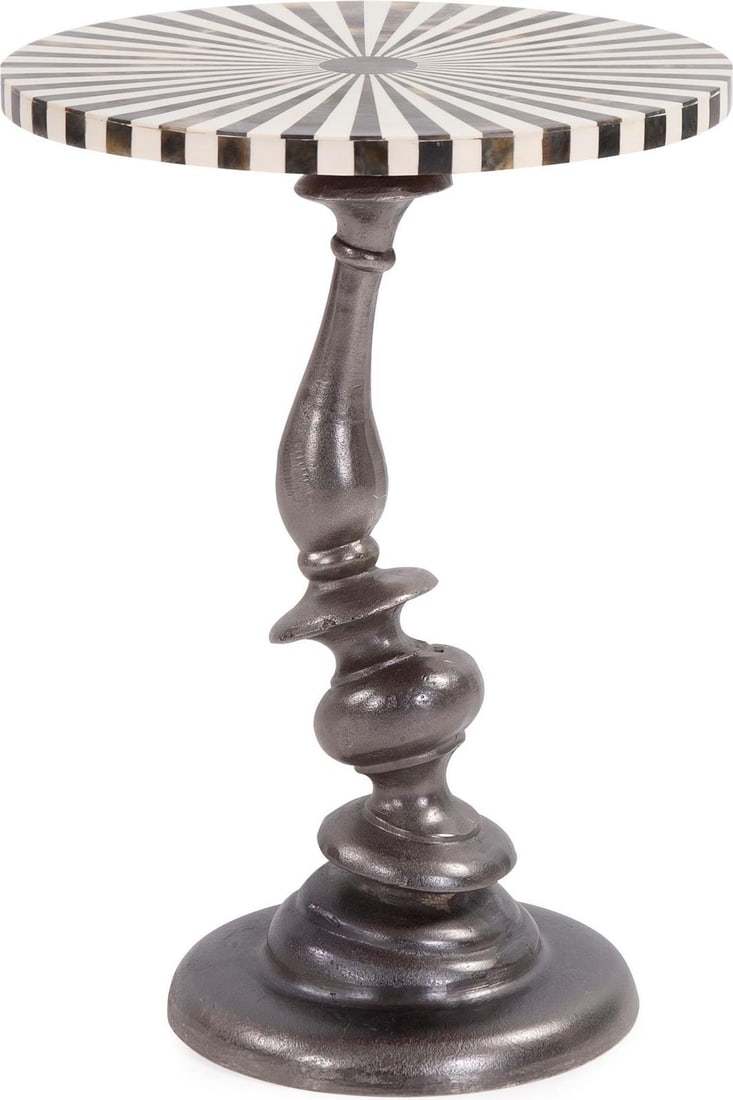 Howard Elliott Round Matte Silver White Metal Martini Table: Howard Elliott Round Matte Silver White Metal Martini Table Introducing the Traditional Drunken Metal Martini Table, a stylish addition to your home decor. This round table features a contemporary mat