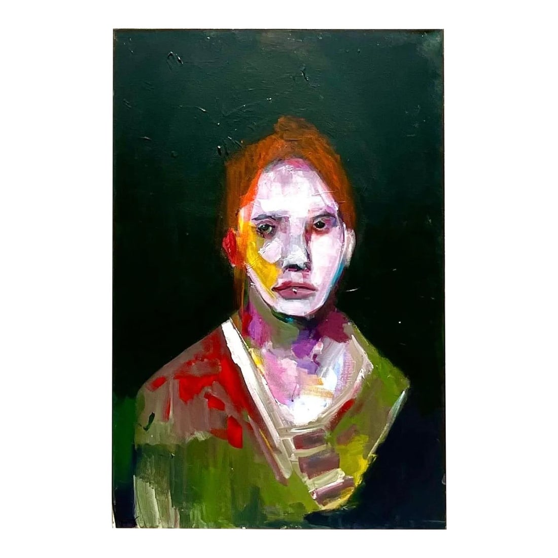 Vintage Boho Abstract Expressionist Oil Portrait on Canvas 24 x 36: Vintage Boho Abstract Expressionist Oil Portrait on Canvas 24 x 36 This Vintage Boho Original Abstract Expressionist Oil Portrait on Canvas is a stunning representation of American creativity, featuri