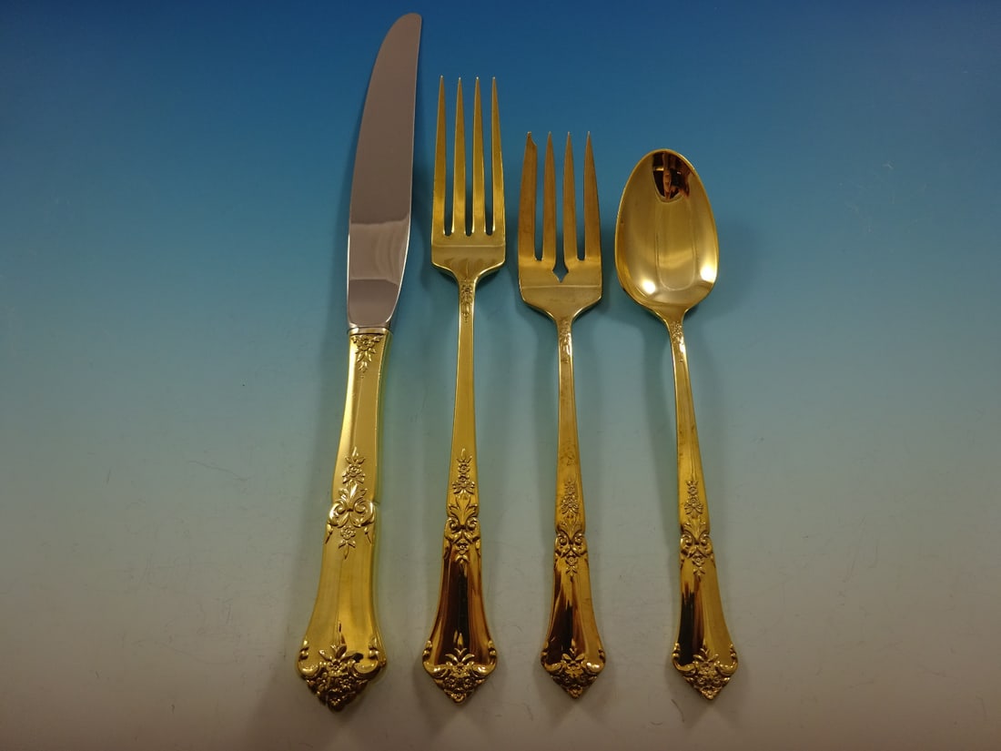 Stately Gold State House Sterling Silver Flatware Set for 12 Vermeil 48 Pieces: Stately Gold State House Sterling Silver Flatware Set for 12 Vermeil 48 Pieces This exquisite flatware service set by State House features the elegant Stately Gold pattern, crafted from high-quality s