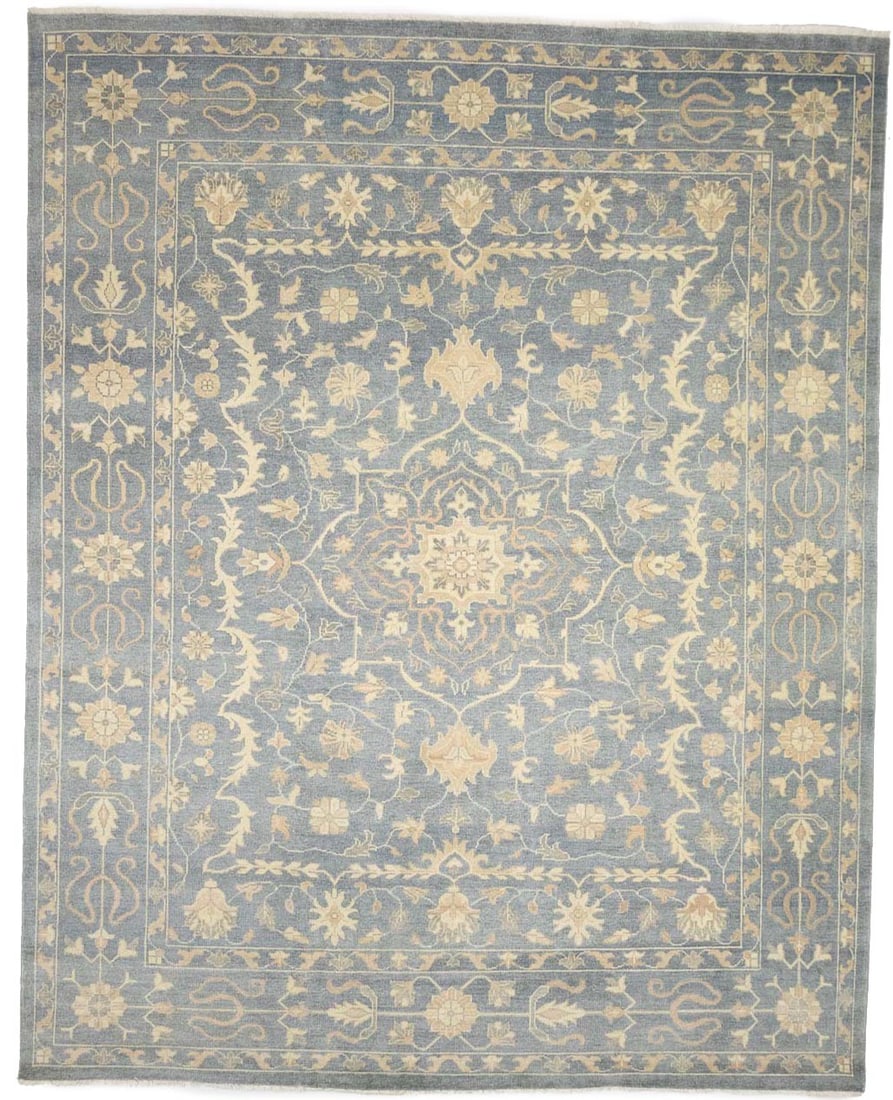 11'9 x 14'9 Floral Hand-Knotted Wool Area Rug Modern Transitional Design: 11'9 x 14'9 Floral Hand-Knotted Wool Area Rug Modern Transitional Design This hand-knotted oriental rug features a transitional floral pattern in muted tones of gray, cream, beige, and taupe. Crafted