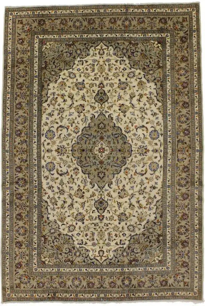 8x12 Wool Floral Vintage Hand-Knotted Area Rug Western Asia 1970s: 8x12 Wool Floral Vintage Hand-Knotted Area Rug Western Asia 1970s This semi-antique hand-knotted wool oriental rug features a classic vintage design with a floral pattern. The rug displays a harmoniou