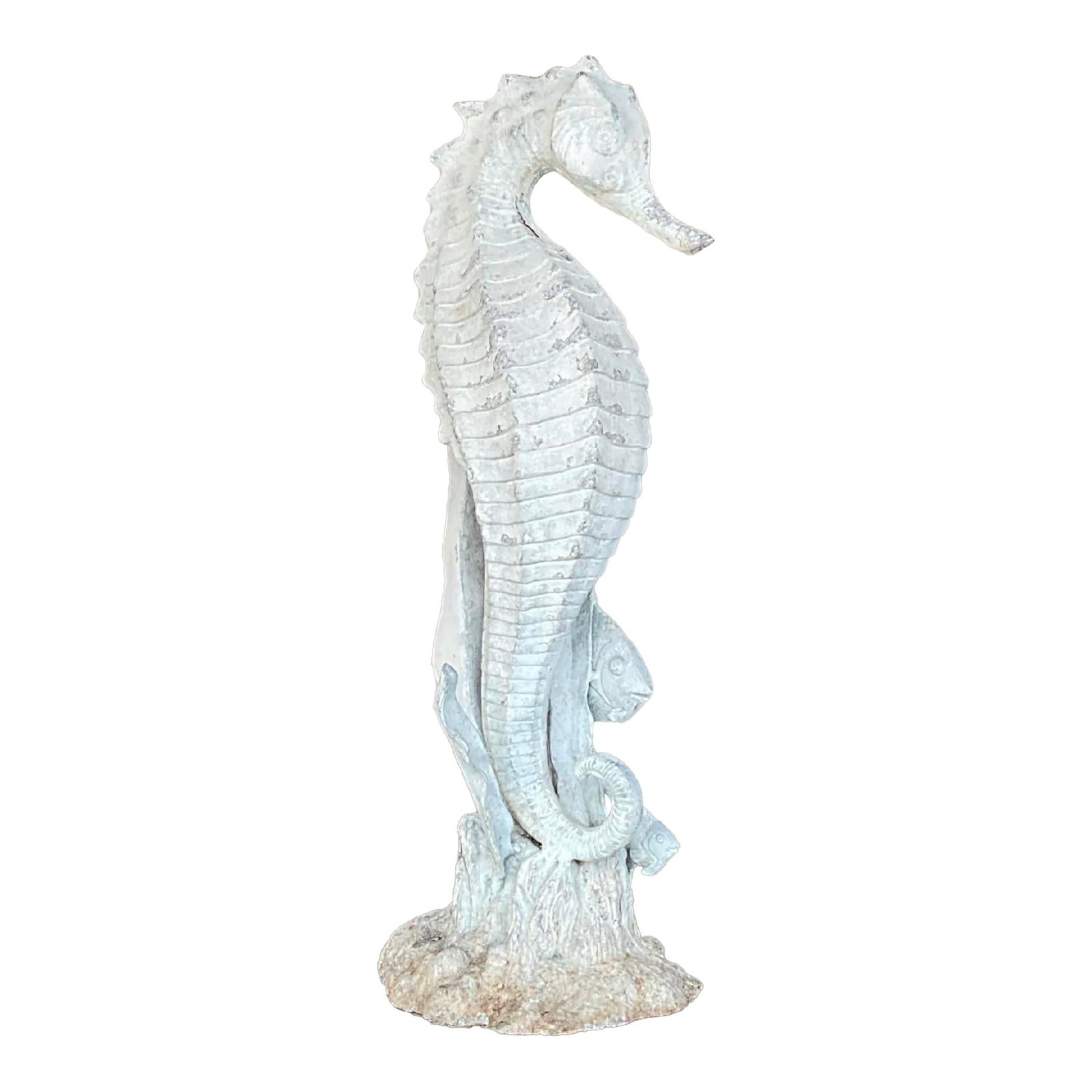 Vintage Coastal Patinated Metal Seahorse Garden Statue 25": Vintage Coastal Patinated Metal Seahorse Garden Statue 25" Add a touch of coastal elegance to your garden with this Vintage Coastal Patinated Metal Seahorse Statue. This whimsical piece beautifully bl