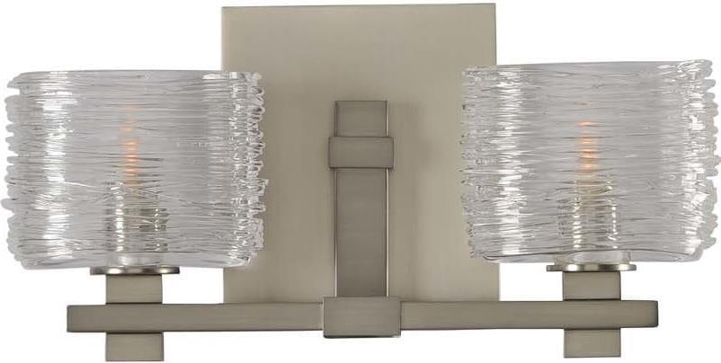 Kalco Clearwater Satin Nickel 2-Light Bath Fixture Dimmable: Kalco Clearwater Satin Nickel 2-Light Bath Fixture Dimmable Illuminate your space with the Clearwater Satin Nickel Bath Fixture, featuring a contemporary design that seamlessly blends style and functi