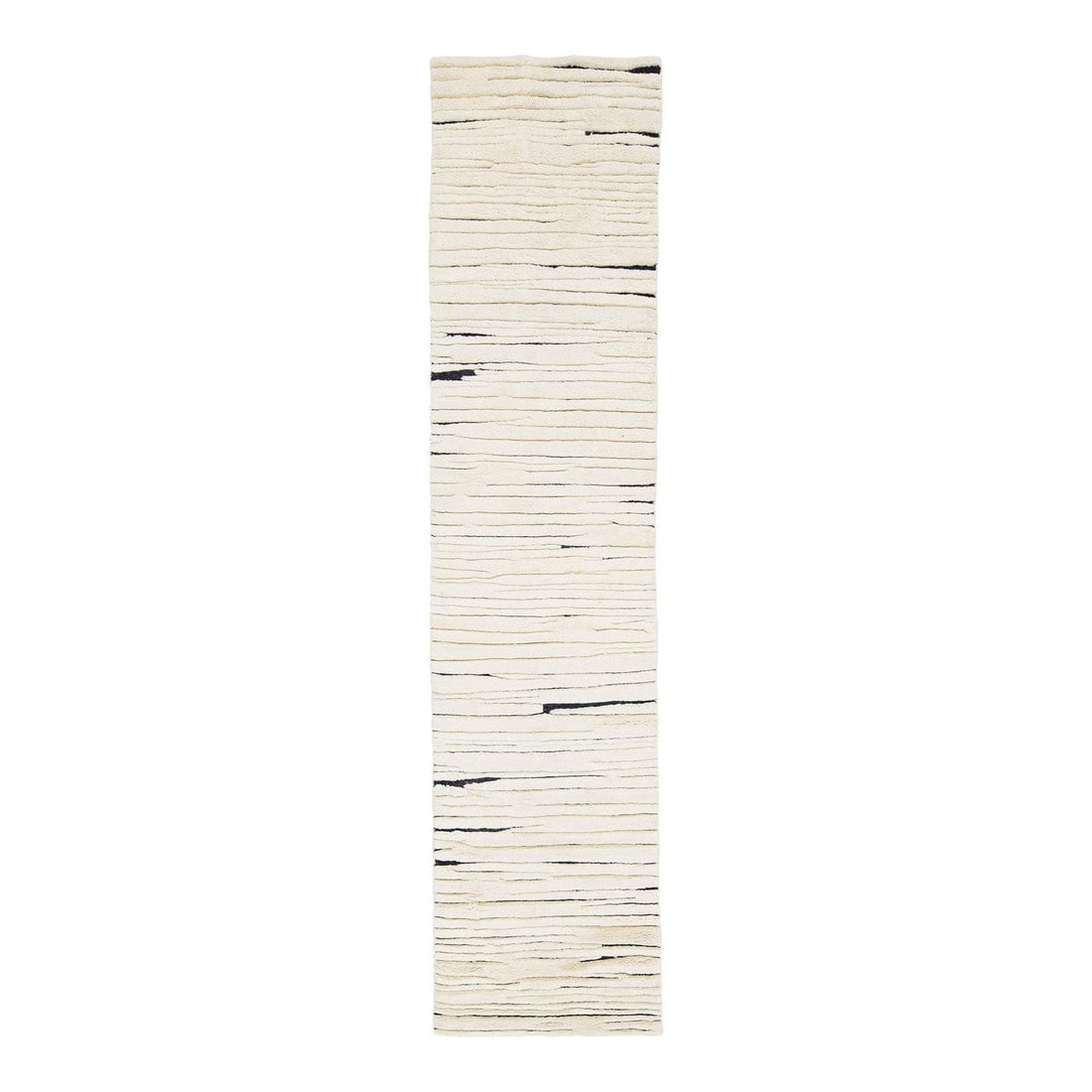 Contemporary Handmade Wool Runner 2'8 x 11'10 Ivory Moroccan Style: Contemporary Handmade Wool Runner 2'8 x 11'10 Ivory Moroccan Style This exquisite handmade wool runner features a stunning Moroccan style with a deep gray-charcoal field. It is adorned with elegant iv