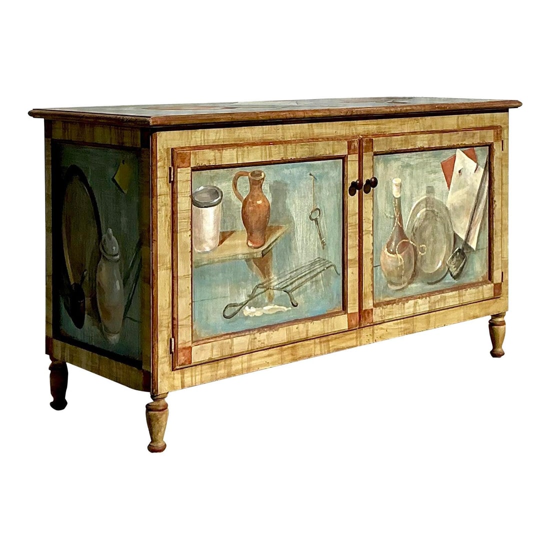 Vintage Regency Hand-Painted Cabinet with Charming Motifs: Vintage Regency Hand-Painted Cabinet with Charming Motifs Discover the elegance of this Vintage Regency Hand Painted Cabinet, a stunning piece of functional art. Adorned with delicately painted panels