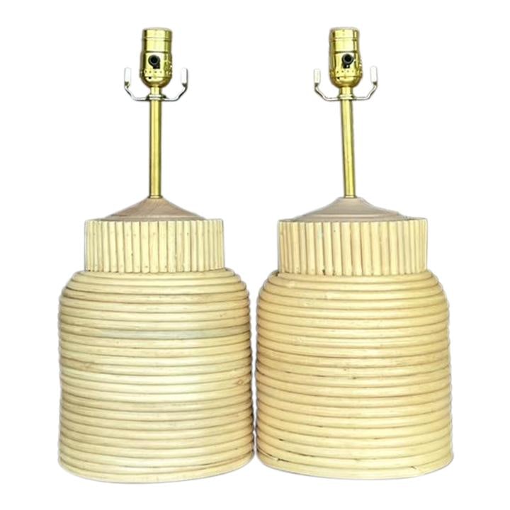 Vintage Boho Pencil Reed Lamps Pair Natural Elegance 17 Inches: Vintage Boho Pencil Reed Lamps Pair Natural Elegance 17 Inches Enhance your home with this charming pair of vintage Boho pencil reed lamps. Featuring an intricate woven design, these lamps provide a t