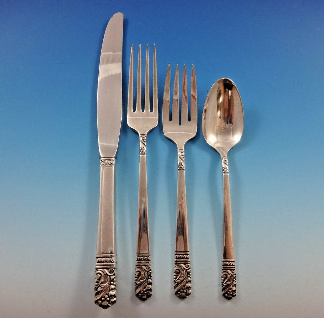 Oneida Sterling Silver Mansion House Flatware Set for 8 37 Pieces: Oneida Sterling Silver Mansion House Flatware Set for 8 37 Pieces Enhance your dining experience with the Mansion House Sterling Silver Flatware Set by Oneida. This exquisite set, featuring a total of