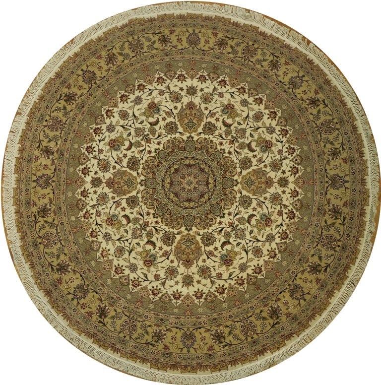 Handwoven 8' x 8' Ivory Wool Silk Round Area Rug China: Handwoven 8' x 8' Ivory Wool Silk Round Area Rug China Free continental US Shipping Transform your living space with the exquisite 8 x 8 Ivory Fine Quality Wool & Silk Round Rug. This stunning piece e