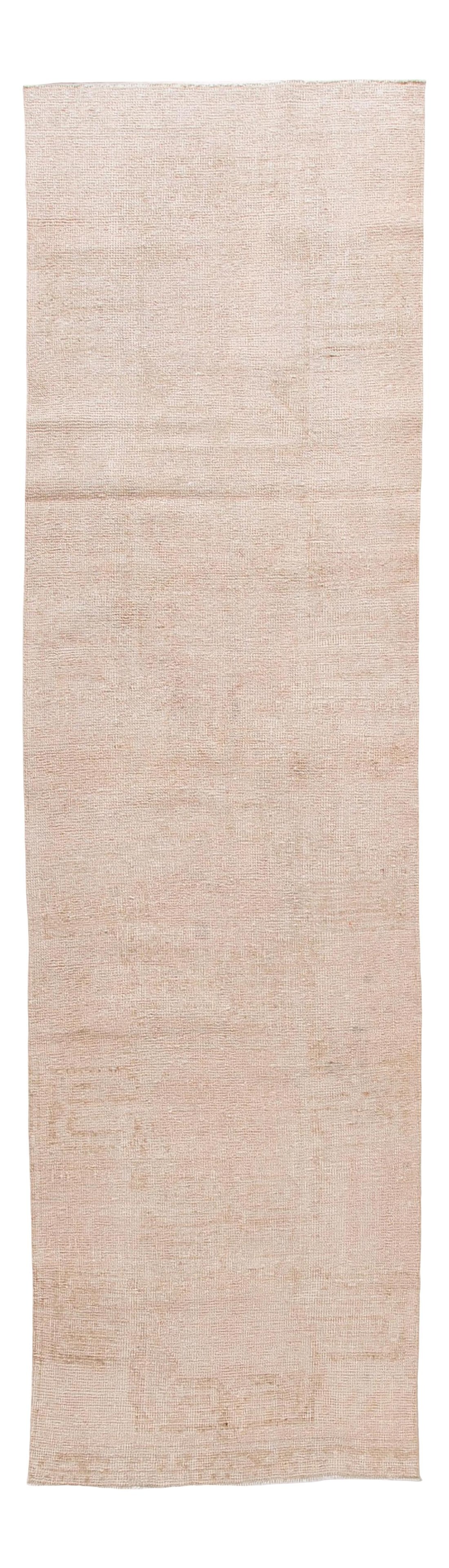 1960s Vintage Turkish Wool Runner Rug Beige Tan Geometric 3' x 10'10": 1960s Vintage Turkish Wool Runner Rug Beige Tan Geometric 3' x 10'10" Discover a stunning vintage Turkish handmade wool runner, meticulously crafted in the 1960s. Featuring a beautiful beige field ado