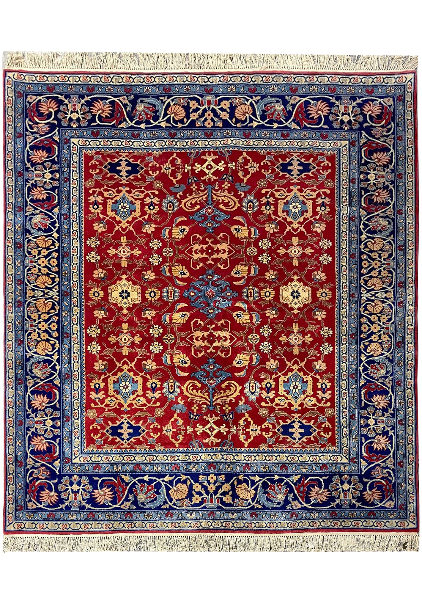 Handwoven 7'2 x 8' Red Sino Silk Area Rug from China: Handwoven 7'2 x 8' Red Sino Silk Area Rug from China Free continental US Shipping Introducing the 7' x 8' Red Sino Silk Rug, a luxurious addition that enhances any living space with elegance and sophi
