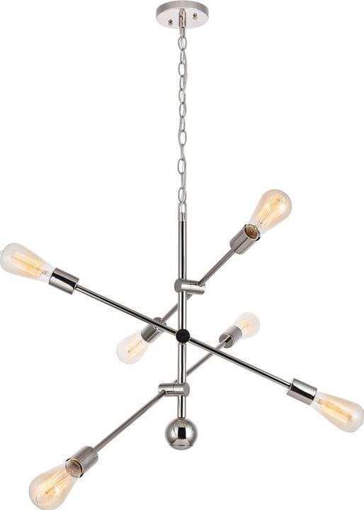 Elegant Lighting Axel Polished Nickel 6-Light Pendant Fixture: Elegant Lighting Axel Polished Nickel 6-Light Pendant Fixture Illuminate your space with the Modern Axel Nickel 6-Light Pendant Fixture, a stunning addition to any transitional style decor. This penda