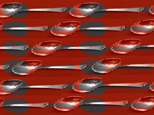 Royal Crest Castle Rose Sterling Silver Teaspoon Set 12 Pieces: Royal Crest Castle Rose Sterling Silver Teaspoon Set 12 Pieces This exquisite 12-piece set of teaspoons features the elegant Castle Rose pattern by Royal Crest. Each spoon measures 6 1/8" and is craft