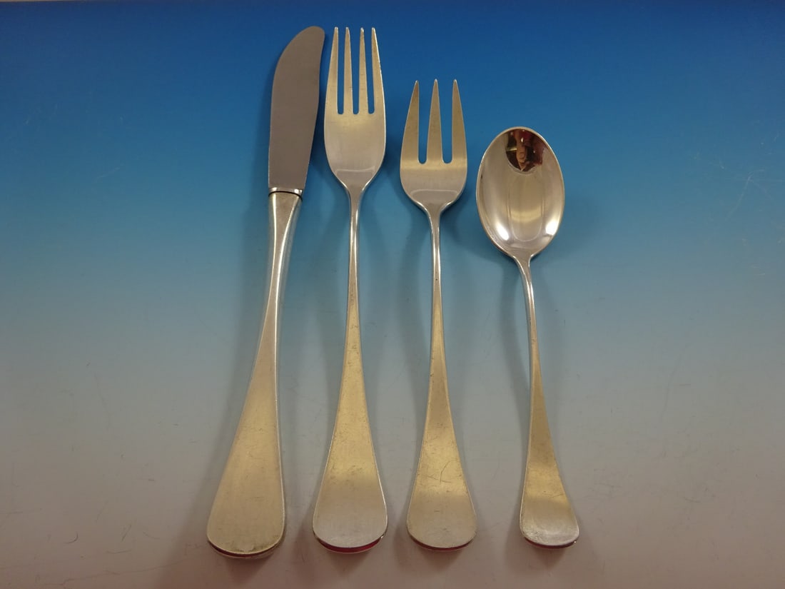 W&S Sorensen Patricia Danish Sterling Silver Flatware Set 36 Pieces Mid-Century Modern: W&S Sorensen Patricia Danish Sterling Silver Flatware Set 36 Pieces Mid-Century Modern Discover the elegance of Scandinavian design with this stunning Patricia flatware set by W&S Sorensen. Crafted fr