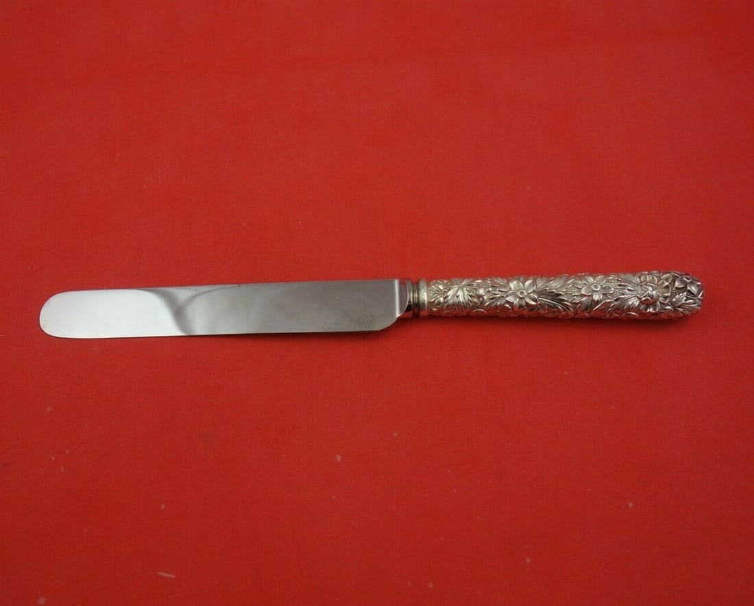 Kirk Repousse Sterling Silver Dinner Knife 9 7/8" Hollow Handle: Kirk Repousse Sterling Silver Dinner Knife 9 7/8" Hollow Handle Experience elegance with this Repousse by Kirk sterling silver dinner knife, featuring a stunning all-around design. Crafted with a holl