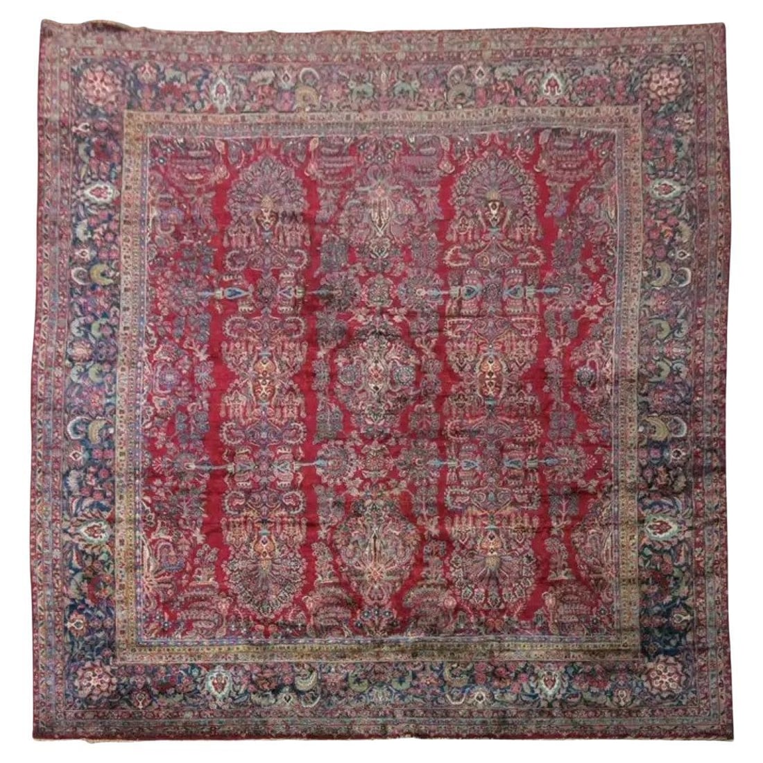Large Antique Persian Sarouk Rug 12'1'' x 15'2'' Wool Chesterfield Style: Large Antique Persian Sarouk Rug 12'1'' x 15'2'' Wool Chesterfield Style Discover the exquisite beauty of this large antique Persian Sarouk rug, a true masterpiece from the early 20th century. With a