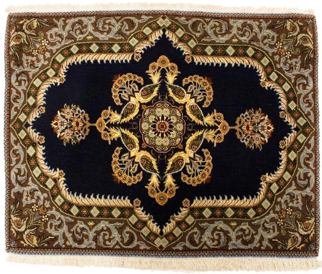 Hand-Knotted Wool Area Rug With Birds Motif 3'1 x 2'6 Vintage Pictorial: Hand-Knotted Wool Area Rug With Birds Motif 3'1 x 2'6 Vintage Pictorial This handmade vintage Oriental rug features a classic pictorial birds design in a traditional style. Crafted from hand-knotted w