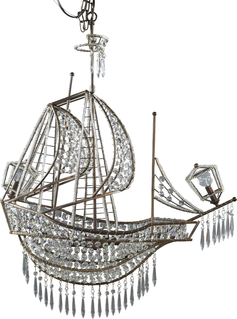 Nautical Style Sailing Ship Crystal Chandelier Antiqued Bronze Finish: Nautical Style Sailing Ship Crystal Chandelier Antiqued Bronze Finish Illuminate your space with this stunning Sailing Ship Crystal Chandelier, expertly crafted in an antique or vintage style. This bo