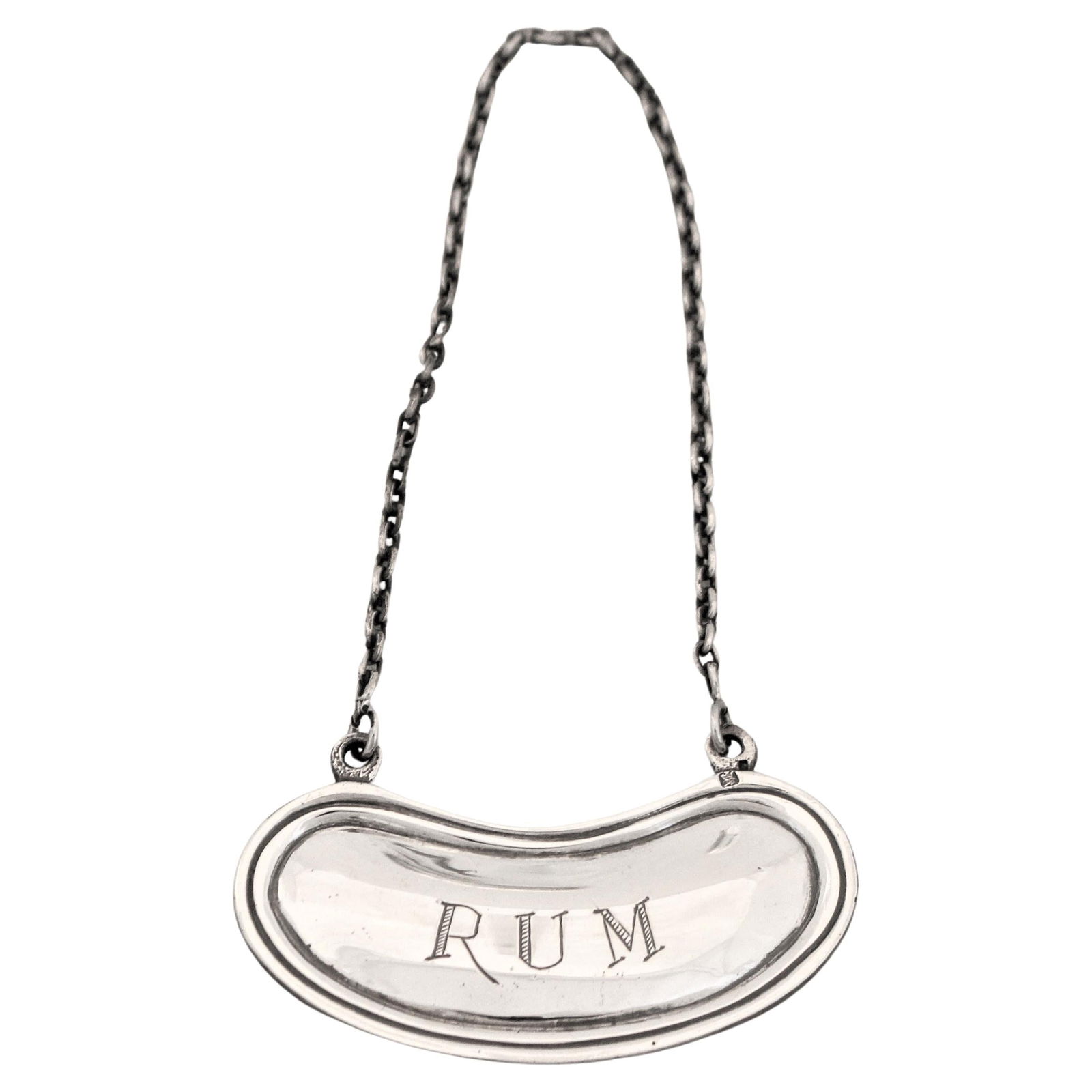 Reed & Barton Sterling Silver Rum Liquor Label 1960s: Reed & Barton Sterling Silver Rum Liquor Label 1960s This sterling silver liquor label features the word "Rum" elegantly engraved on the front, making it an ideal accessory for your favorite decanter