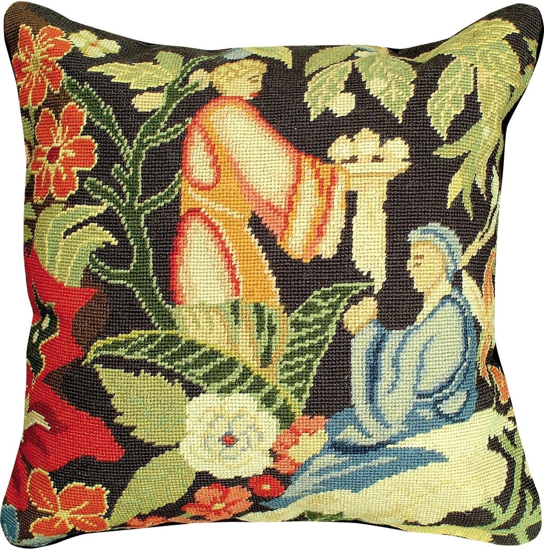 St. Cyr Vintage Style Needlepoint Tapestry Pillow 18x18: St. Cyr Vintage Style Needlepoint Tapestry Pillow 18x18 Discover the charm of vintage artistry with this St. Cyr Tapestry Pillow, designed to bring a touch of medieval elegance to your home. This exqu