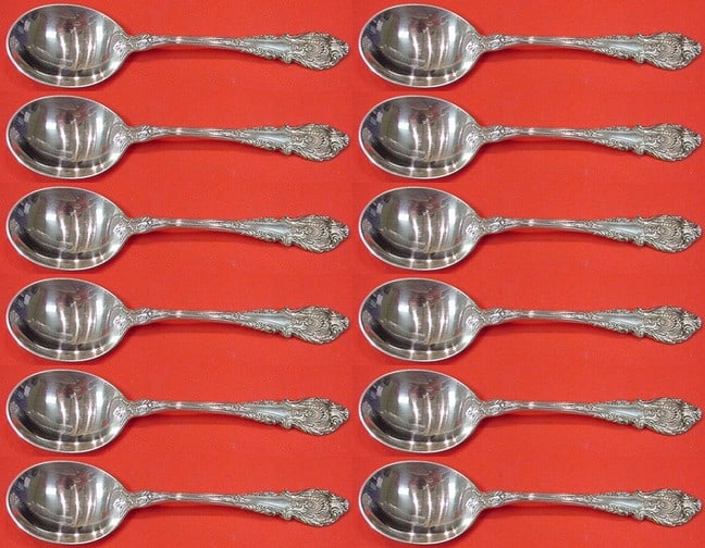 Wallace Sir Christopher Sterling Silver Cream Soup Spoon Set 12 pcs 6 inch: Wallace Sir Christopher Sterling Silver Cream Soup Spoon Set 12 pcs 6 inch Enhance your dining experience with this exquisite 12-piece set of cream soup spoons from the Sir Christopher pattern by Wall