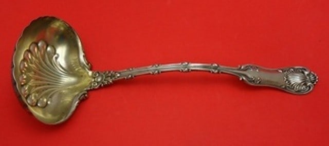 Whiting Imperial Queen Sterling Silver Gold Washed Soup Ladle 12.5": Whiting Imperial Queen Sterling Silver Gold Washed Soup Ladle 12.5" Introducing the Imperial Queen soup ladle by Whiting, a stunning example of craftsmanship from the 1850-1899 period. This exquisite