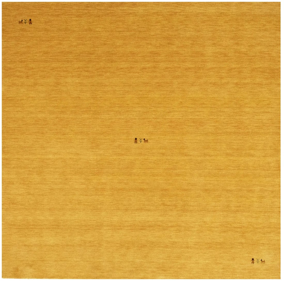 Golden Peach Tribal Design 8'1 Square Handmade Wool Gabbeh Rug: Golden Peach Tribal Design 8'1 Square Handmade Wool Gabbeh Rug Enhance your living space with this stunning Golden Peach Tribal Design Gabbeh Square Rug. Measuring 8'1" x 8'2", this hand-loomed rug is