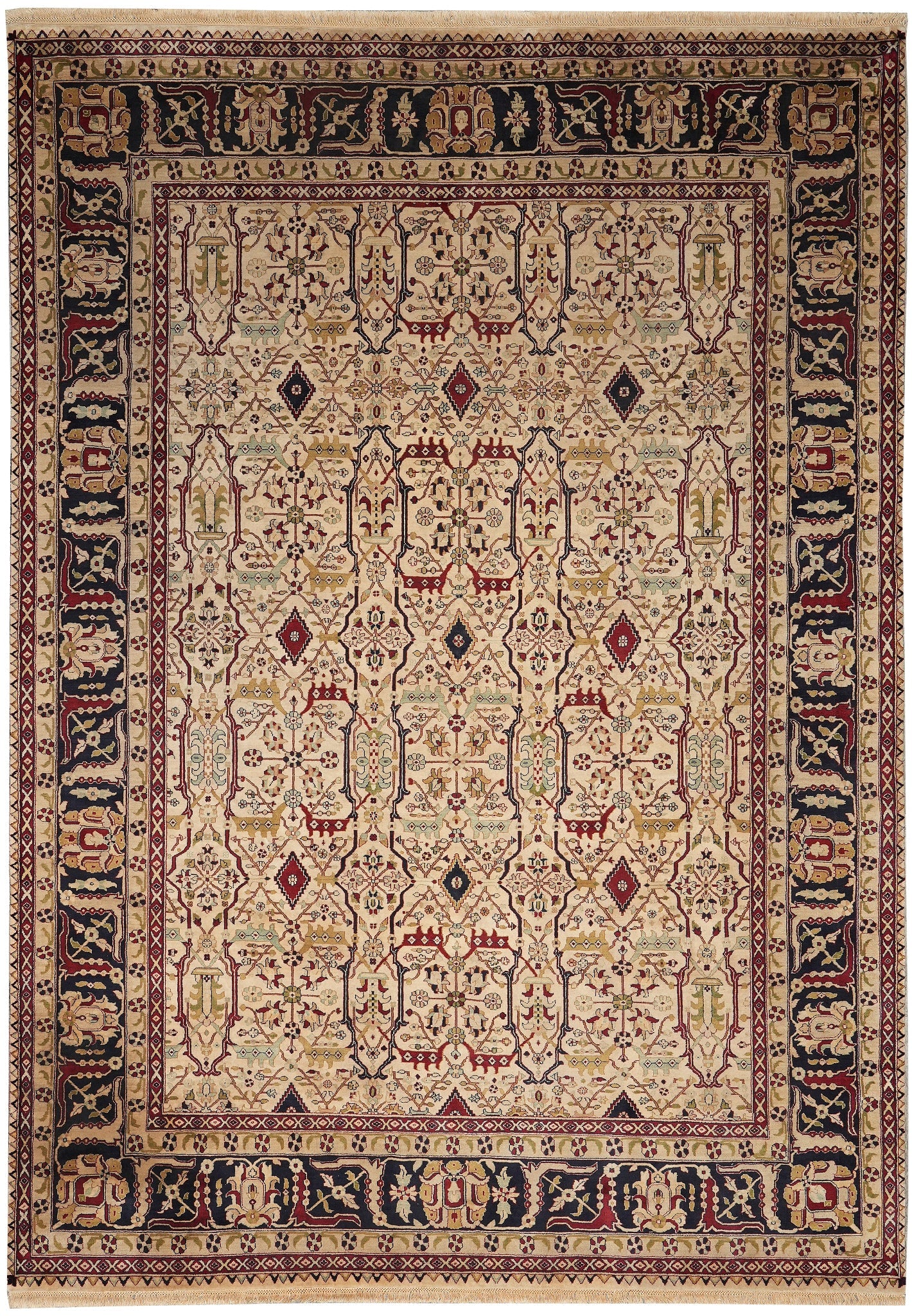 Elegant 9 x 12 Hand-Knotted Jaipur Rug in Ivory and Black: Elegant 9 x 12 Hand-Knotted Jaipur Rug in Ivory and Black Free continental US Shipping Enhance your living space with this exquisite 9 x 12 hand-knotted Jaipur rug, featuring a sophisticated ivory and