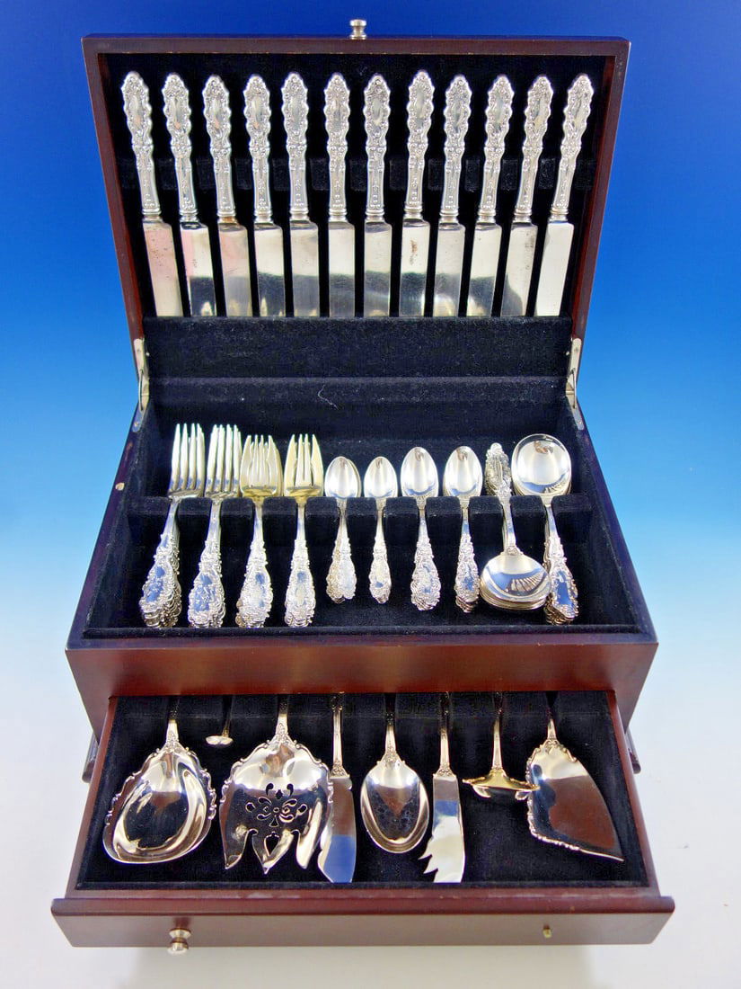 Gorham Luxembourg Sterling Silver Flatware Set 80 pcs with Storage Chest: Gorham Luxembourg Sterling Silver Flatware Set 80 pcs with Storage Chest This exquisite Luxembourg by Gorham Sterling Silver Flatware Set offers a complete dining experience with 80 pieces, perfect fo