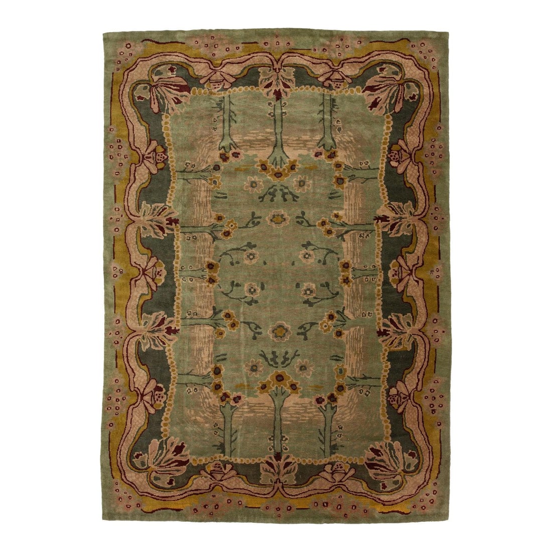 Handmade Wool Rug Green Arts & Crafts Style 12'3 x 17'10: Handmade Wool Rug Green Arts & Crafts Style 12'3 x 17'10 Enhance your space with this stunning Green Modern Donegal Arts & Crafts Style Handmade Wool Rug. This exquisite rug showcases a vibrant green