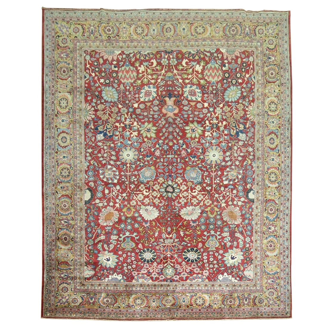 Antique Persian Tabriz Sarouk Carpet 9'11 x 13'1 Wool Jewel Tone: Antique Persian Tabriz Sarouk Carpet 9'11 x 13'1 Wool Jewel Tone Discover the elegance of this antique Persian Tabriz Sarouk carpet, a captivating piece that seamlessly combines artistry and tradition