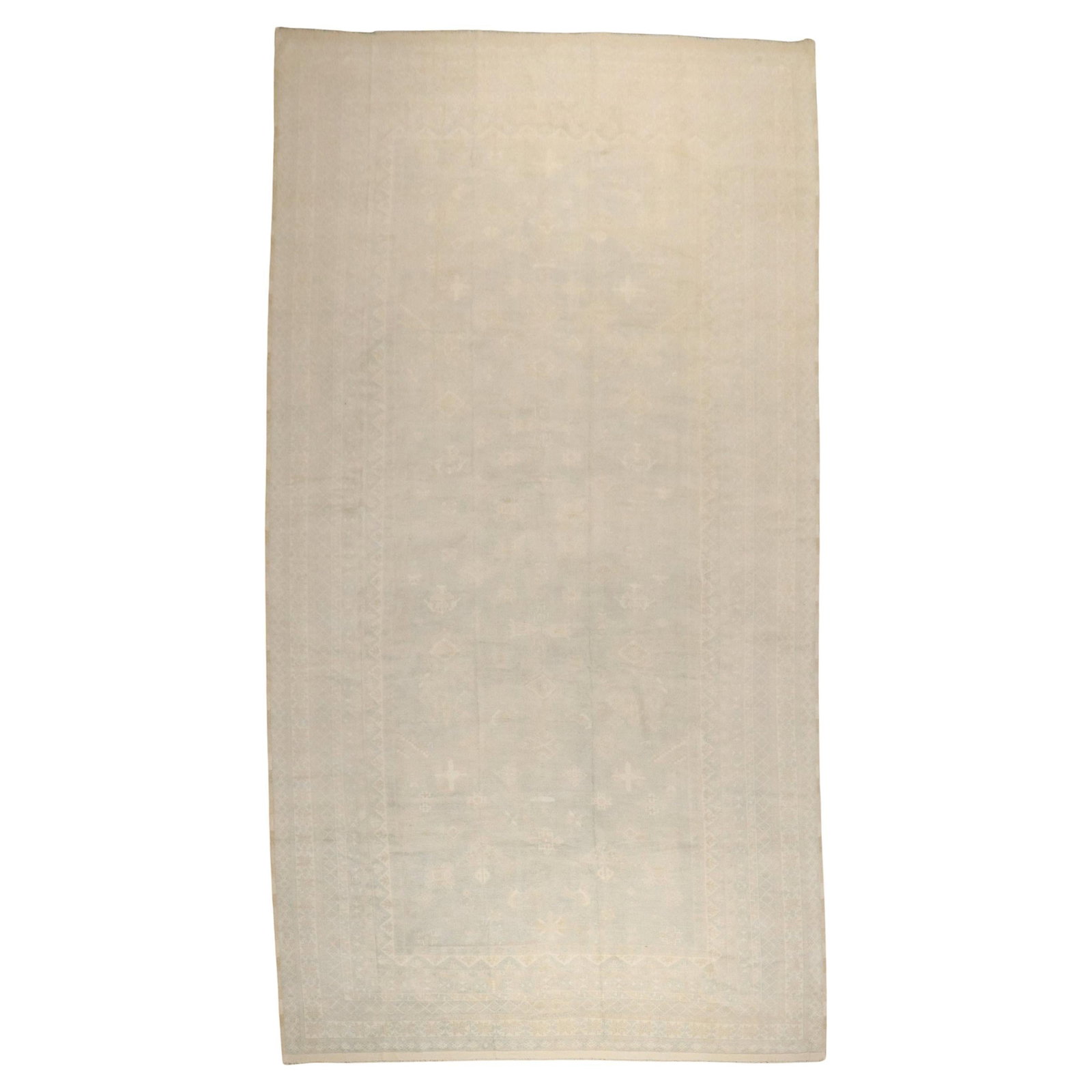 Vintage Pale Green Moroccan Wool Rug 99 x 192 Hand-Woven Mid-Century: Vintage Pale Green Moroccan Wool Rug 99 x 192 Hand-Woven Mid-Century Discover the charm of the Zabihi Collection with this exquisite vintage large Moroccan rug, showcasing a captivating pale mint gree