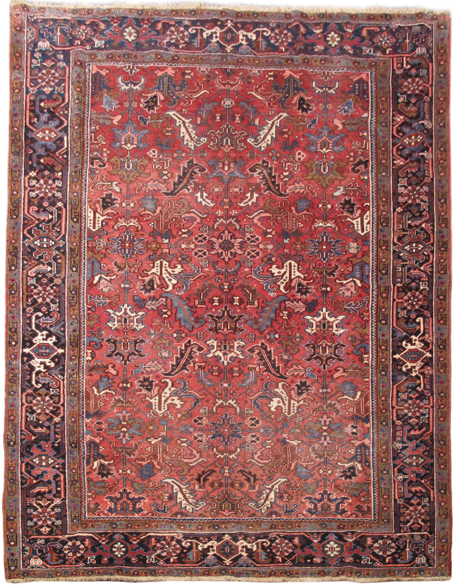 Handcrafted 7'2 x 9'6 Red Persian Heriz Rug with Silk-like Pile: Handcrafted 7'2 x 9'6 Red Persian Heriz Rug with Silk-like Pile Free continental US Shipping This exquisite 7.2 x 9.6 Red Persian Heriz Rug is handcrafted by skilled Persian artisans, showcasing tradi