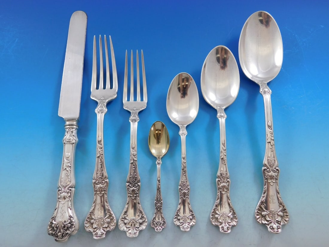 Gorham Patrician Sterling Silver Flatware Set for 12, 83 Pieces, Art Nouveau Design: Gorham Patrician Sterling Silver Flatware Set for 12, 83 Pieces, Art Nouveau Design This exquisite Patrician flatware set by Gorham features a stunning Art Nouveau design, and is composed of high-qual